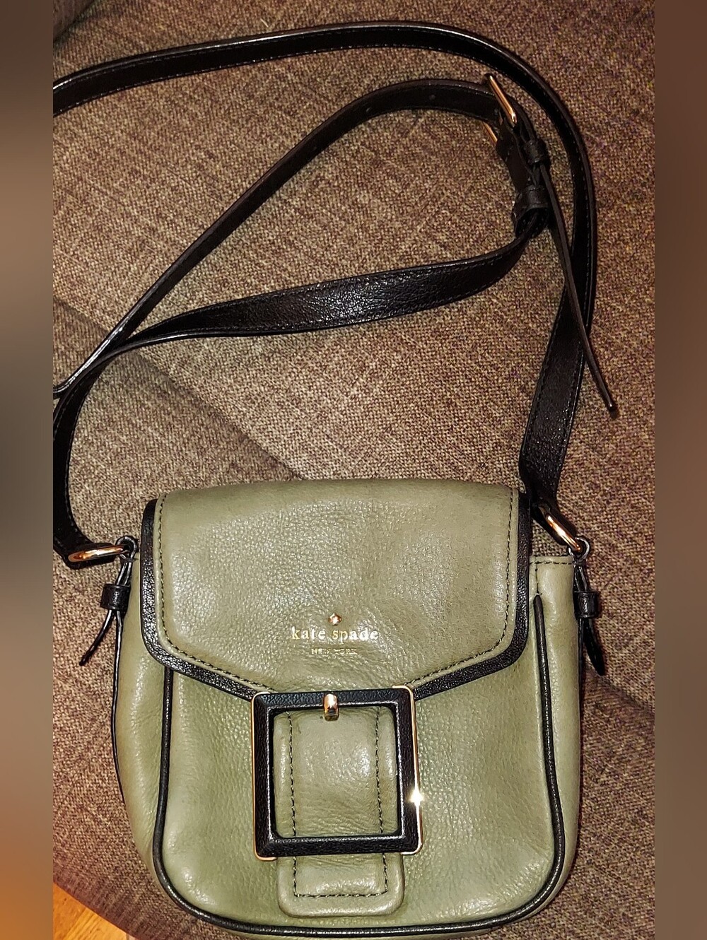 Kate Spade Olive Green and Black Leather Crossbody Bag with Gold Accent